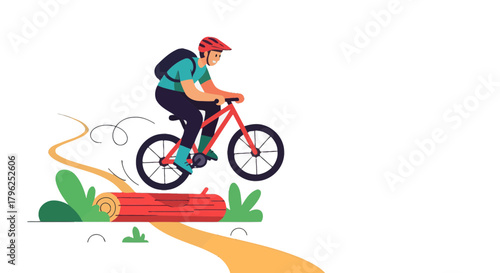 Cyclist Overcoming Obstacle on Mountain Bike, Adventure and Healthy Lifestyle