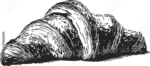 Croissant sketch hand drawn style detailed flaky pastry illustration — stock vector