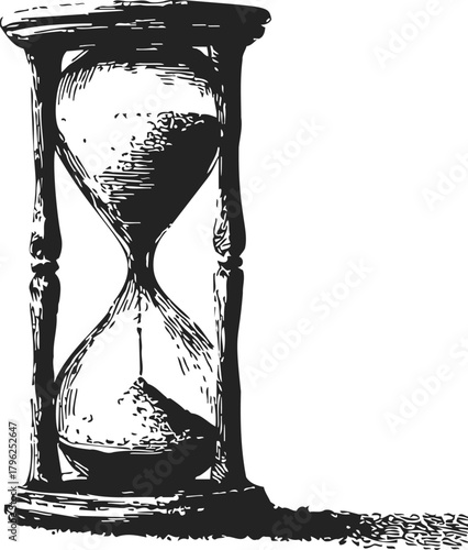 Hourglass sketch hand drawn vintage sand timer with shadow — stock vector