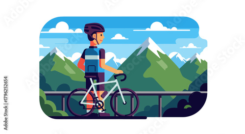 Cyclist Pauses To Admire Majestic Mountain Scenery While Riding His Bicycle