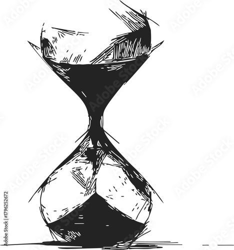 Hourglass sketch hand drawn style with rough lines and sand flowing — stock vector