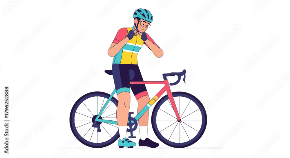 Fototapeta premium Cyclist Preparing For Ride Wearing Outfit With His Bicycle Isolated On Black Background