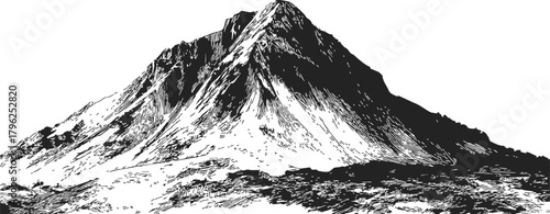 Mountain sketch hand drawn rugged peak with rocky slopes — stock vector