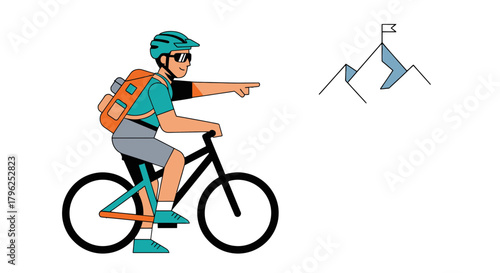Cyclist Points Direction Toward Innovative Futuristic Adventure Illustration Concept