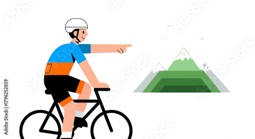 Cyclist Points Towards Majestic Mountains Showing Adventure And Journey For Outdoor Enthusiasts