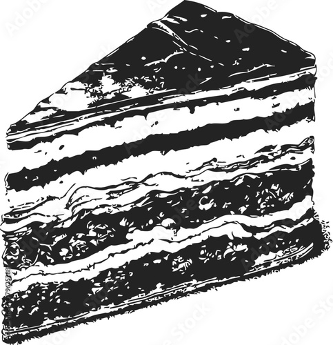 Layer cake slice sketch, hand drawn style, detailed dessert illustration — stock vector