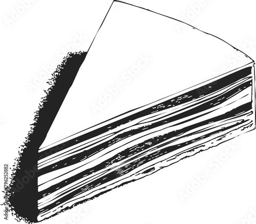 Cake slice sketch, hand drawn layered dessert with textured details — stock vector