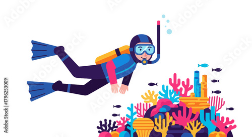 Diver Exploring The Depths Of The Ocean Near A Diverse And Colorful Coral Reef System