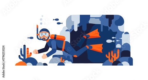 Diver Exploring The Hidden Underwater World in a Vector Illustration Design