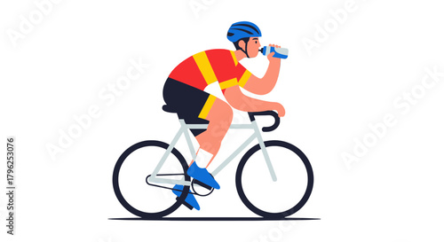 Cyclist Rehydrating During a Race against a Black Backdrop with Vector Graphics Elements