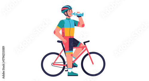 Cyclist Rehydrating and Resting During a Bicycle Ride on a Black Background Scene