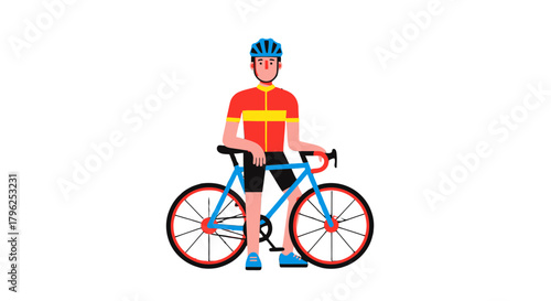 Cyclist Stands With His Bicycle After Training With Athletic Gear On Full Display