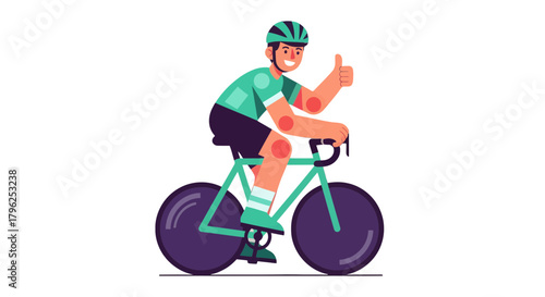 Cyclist Shows Thumbs Up, Expressing Joy While Cycling On His Bicycle Towards Victory