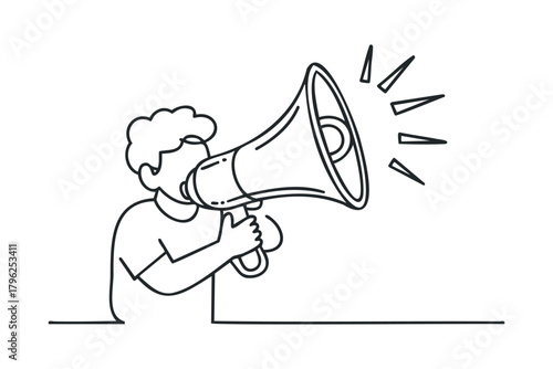 Person speaking loudly into a megaphone