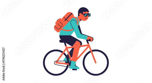 Cyclist With Backpack Enjoying A Bike Ride Against A Black Background