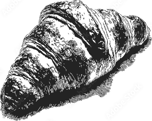 Croissant sketch hand drawn detailed pastry illustration with textured shading — stock vector