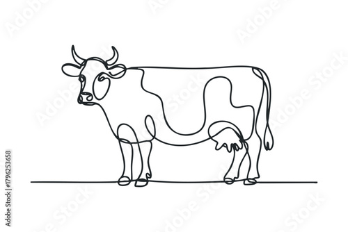 Single line drawing of a cow with spots