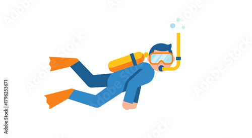 Diver Swimming Beneath Ocean's Surface With Gear In Clear Waters And Dark Background