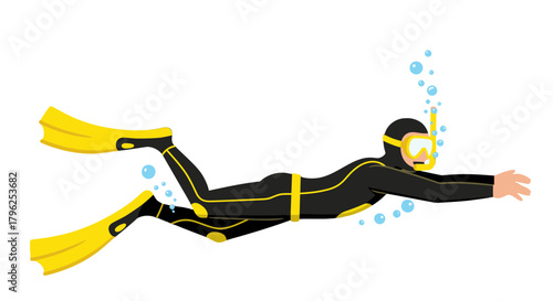 Diver Swimming Underwater: A Dynamic Graphic Featuring Modern Yellow and Black Elements
