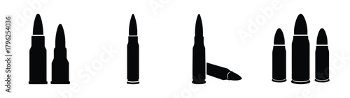 Collection of ammunition cartridges silhouettes representing different calibers and sizes