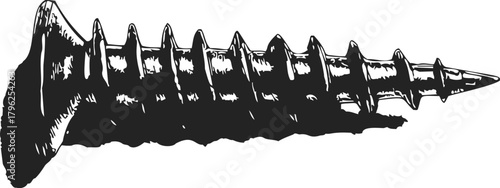 Screw sketch hand drawn detailed fastener with sharp threads and flat head — stock vector