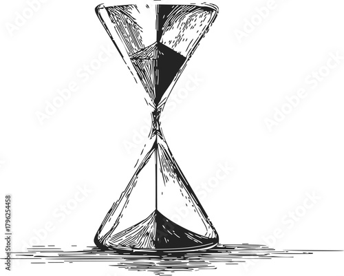 Hourglass sketch hand drawn style with sand flowing on white background — stock vector