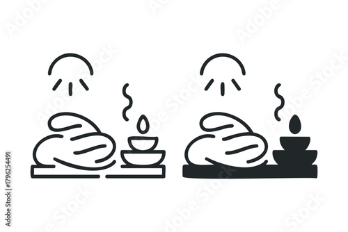 Stylized icons depicting food and a lit candle