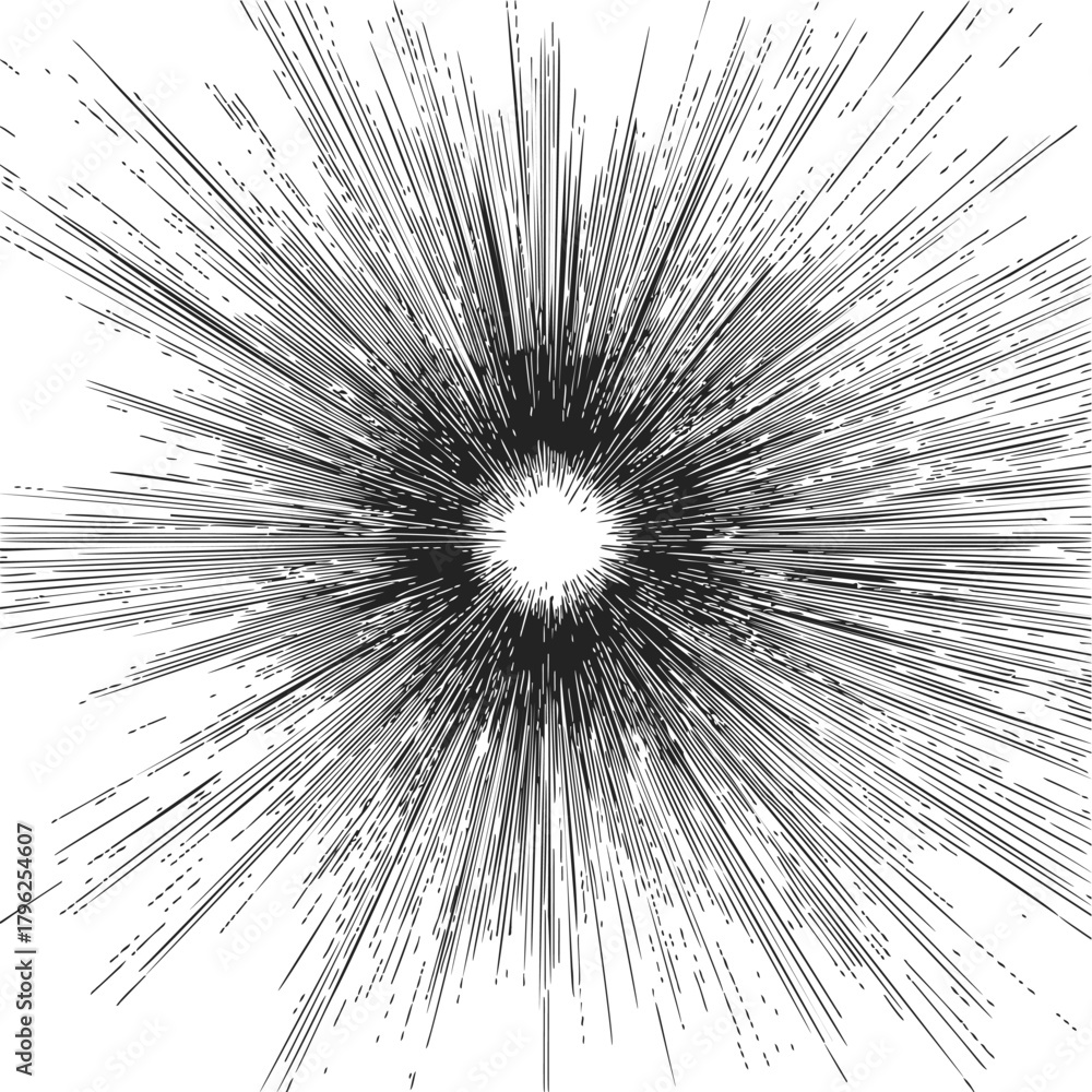 Fototapeta premium Explosion burst sketch hand drawn radial lines comic style — stock vector