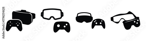 Virtual reality headsets and game controllers icons for immersive digital entertainment gaming experiences