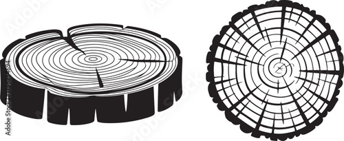 Tree rings log cross section with cracks on transparent background illustration