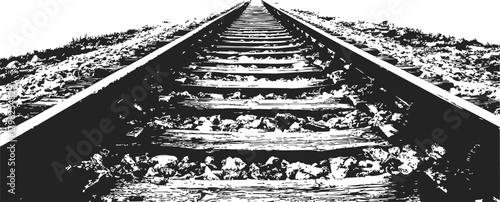 Railway track sketch, hand drawn perspective with wooden sleepers and gravel — stock vector