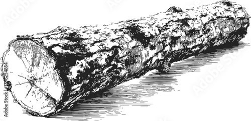 Tree log sketch, hand drawn style, rough bark texture, isolated on white — stock vector