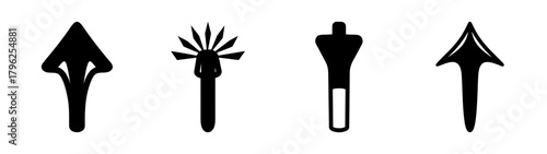 Collection of four black arrow icons and symbols for games and user interfaces