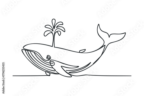 Single Line Drawing of a Whale Spouting Water