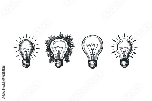 Line art lightbulbs symbolizing ideas and innovation