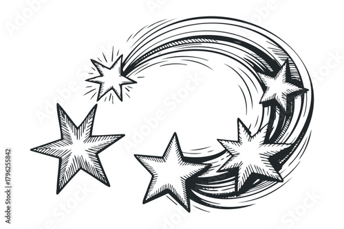 Sketch of a comet with stars and swirling motion