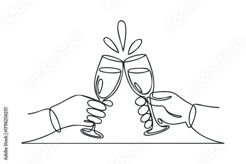 Two hands holding champagne flutes clinking together