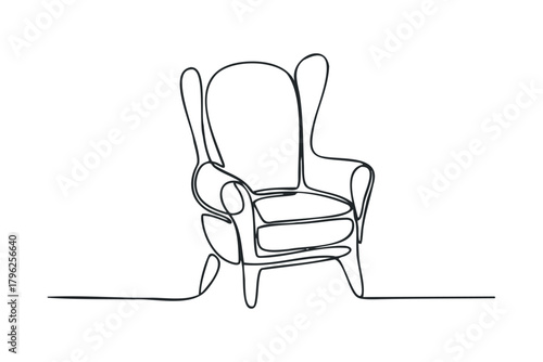 Single line drawing of a winged armchair