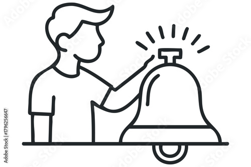 Person pressing a bell with radiating lines