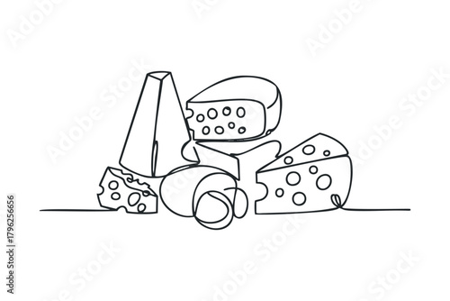 Still life of assorted cheese wedges and pieces