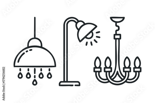 Set of three simple line drawings of light fixtures