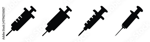 Four silhouette syringes medical health care injection tool hospital equipment diagnostic