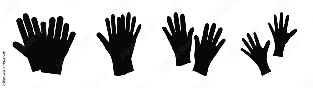 Obraz premium Collection of black silhouette medical gloves hand icons for healthcare and safety