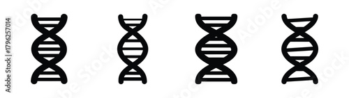 Four stylized dna double helix models showing genetic structure and molecular biology