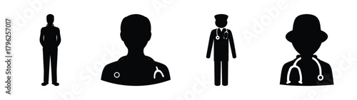 Doctor medical professional icons silhouette collection for healthcare and hospital applications