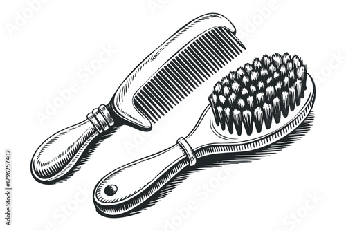 Vintage Hair Comb and Brush Set