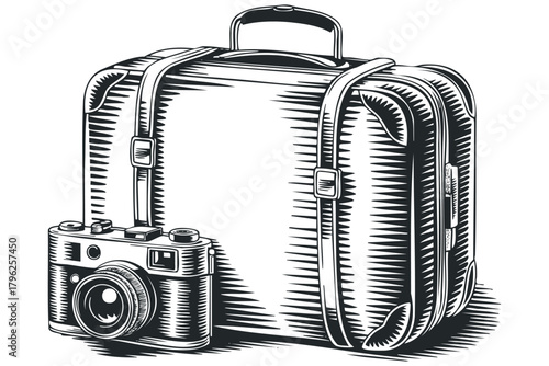 Vintage suitcase and retro camera