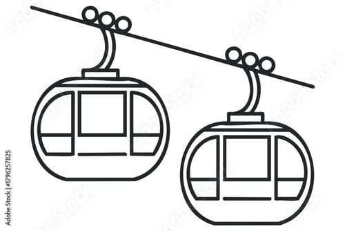 Two cable cars suspended from a wire