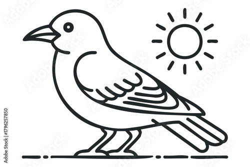Outline of a Bird with a Simple Sun Symbol