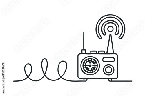 Outline drawing of a portable radio with antenna and signal waves